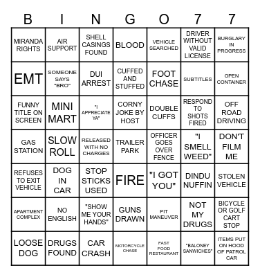 ON PATROL LIVE Bingo Card