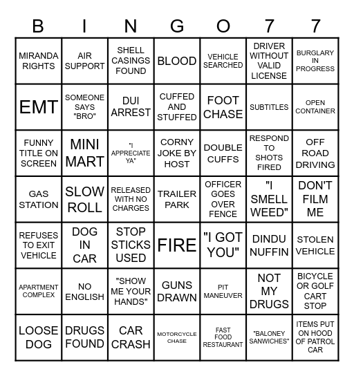 ON PATROL LIVE Bingo Card
