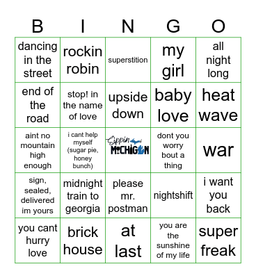 Motown Bingo Card