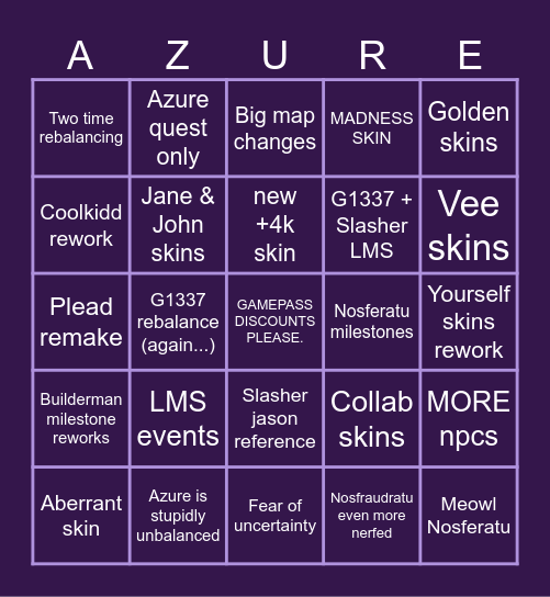 The Azure update Bingo Card