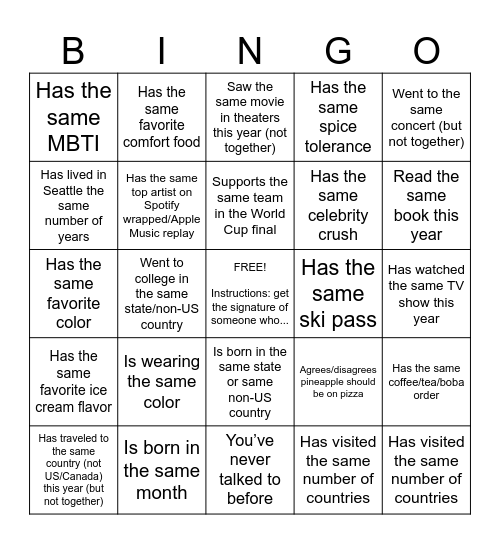 Xiaolu's birthday bingo Card