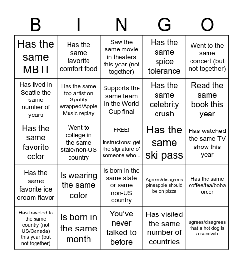 Xiaolu's birthday bingo Card