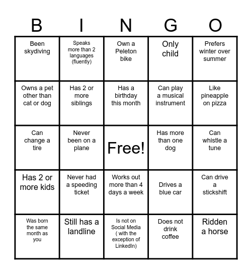 Bingo & Bites 1 Bingo Card