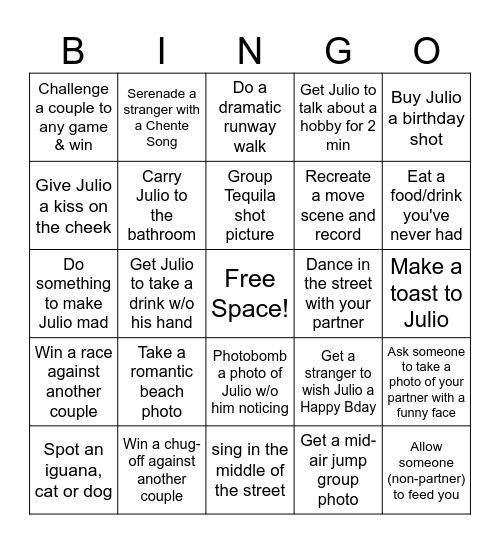 Julio's Bday Trip - Merida, MX Bingo Card