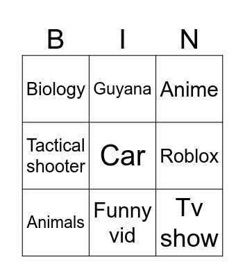 Untitled Bingo Card
