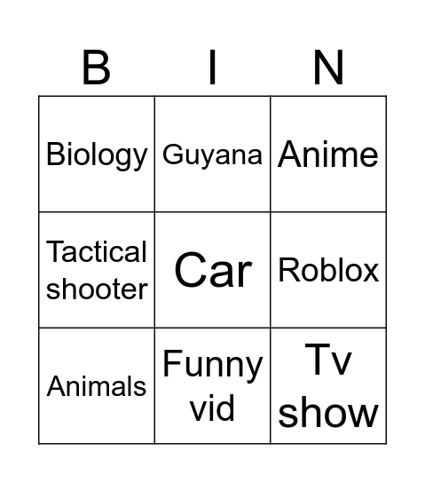 Untitled Bingo Card