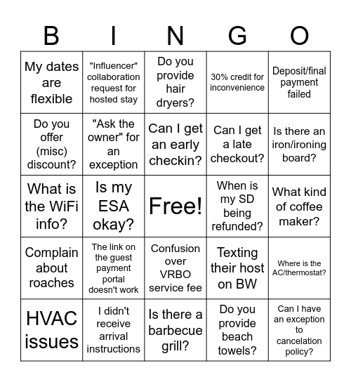 Hawaii STVR Bingo Card