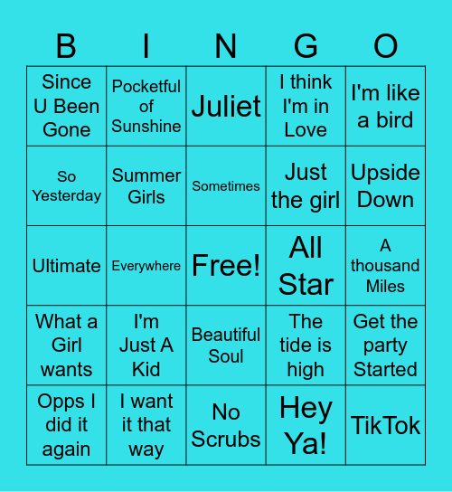 Song Bingo Card