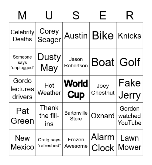 MUSERS ARE BACK Bingo Card