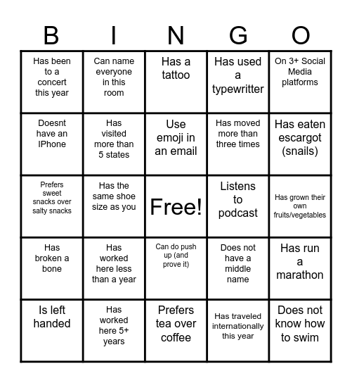 Bingo & Bites 2 Bingo Card