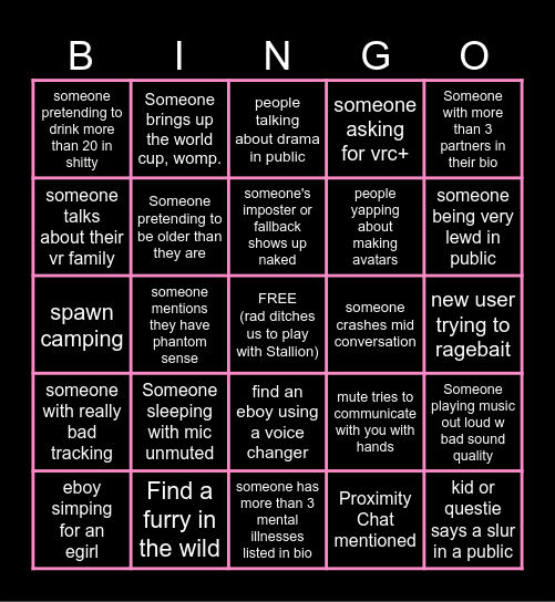 VRChat Bingo Card