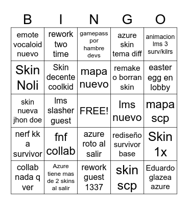 Forsaken update Bingo Card
