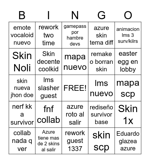 Forsaken update Bingo Card