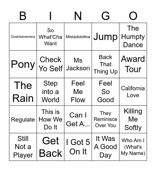 90s Hip Hip Bingo Card