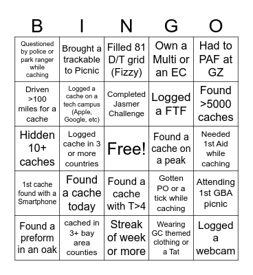 GBA 6th Annual Picnic Bingo Card
