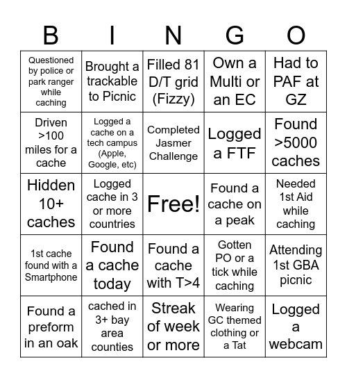 GBA 6th Annual Picnic Bingo Card
