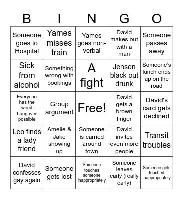David's Birthday Bingo Card