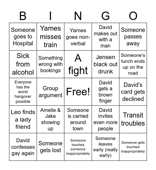 David's Birthday Bingo Card