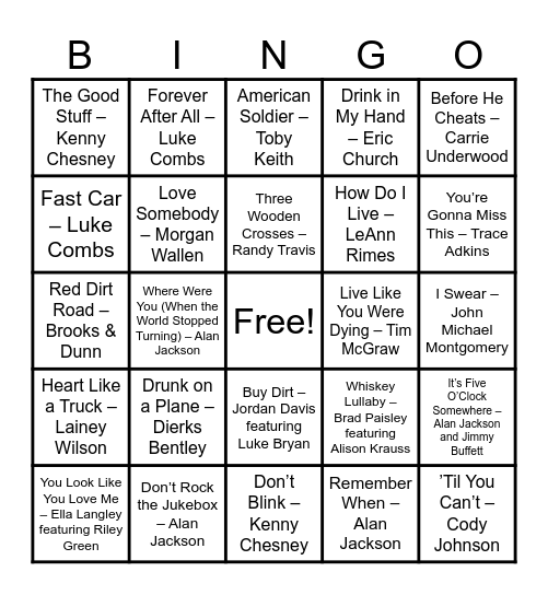 Country Music Eras Bingo Card
