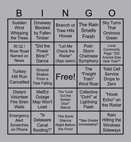PA Severe Weather Bingo Card
