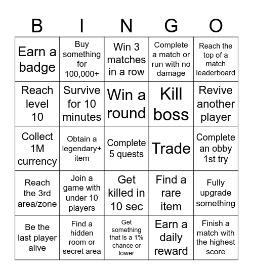 Roblox Bingo Card
