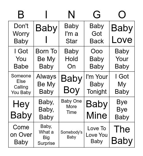 Baby Tunes Bingo Card