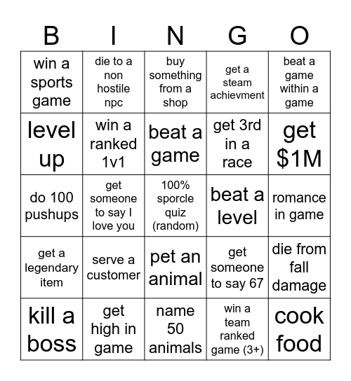 Bro V bro Bingo Card