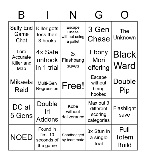 Dead By Bingo Card