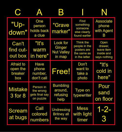 THE CABIN 13185 Bingo Card