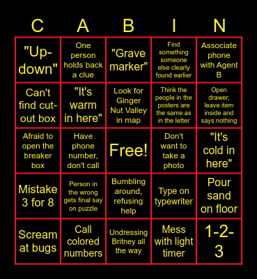 THE CABIN 13185 Bingo Card