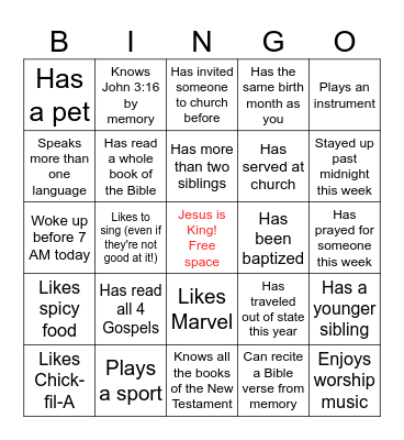 Human Bingo Card
