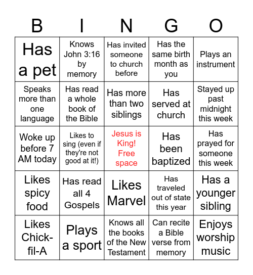 Human Bingo Card
