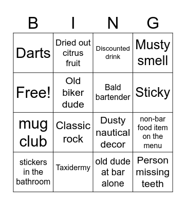 Dive bar bingo Card