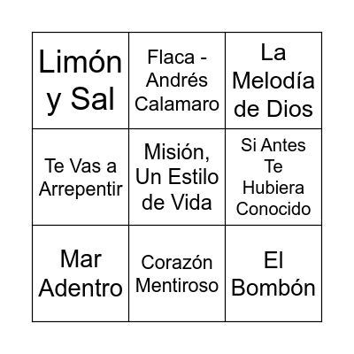 Bingo Musical Bingo Card