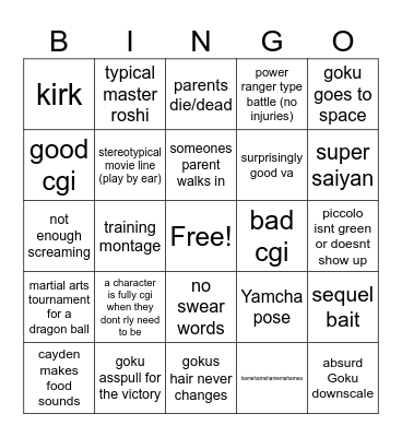 dragon ball Bingo Card