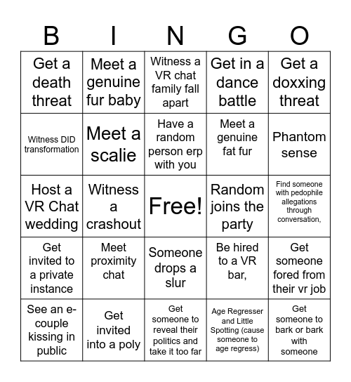 VRChat Bingo Card