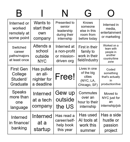 Put Me On NYC Connect Bingo Card