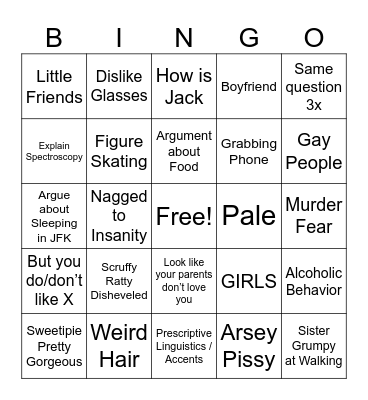 Family Bingo Card