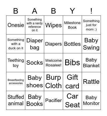 Baby Shower Bingo Card