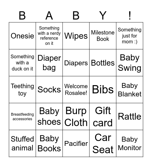 Baby Shower Bingo Card