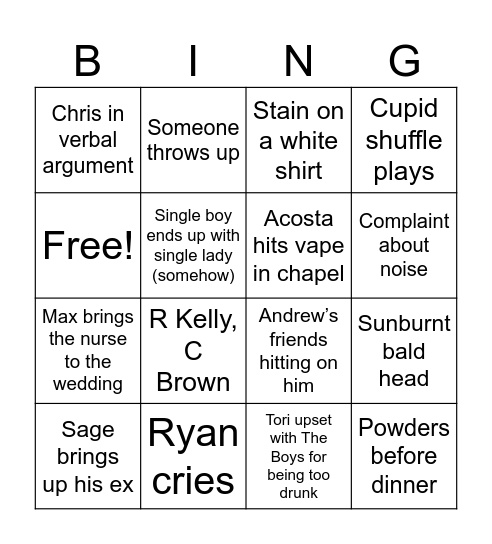 Wedding Bingo Card