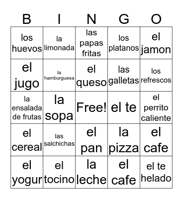 La comida Bingo Card
