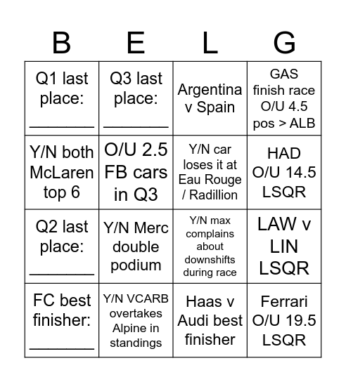 2026 Spa Bingo Card