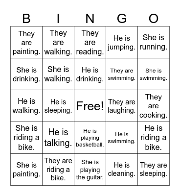 PRESENT CONTINUOUS Bingo Card