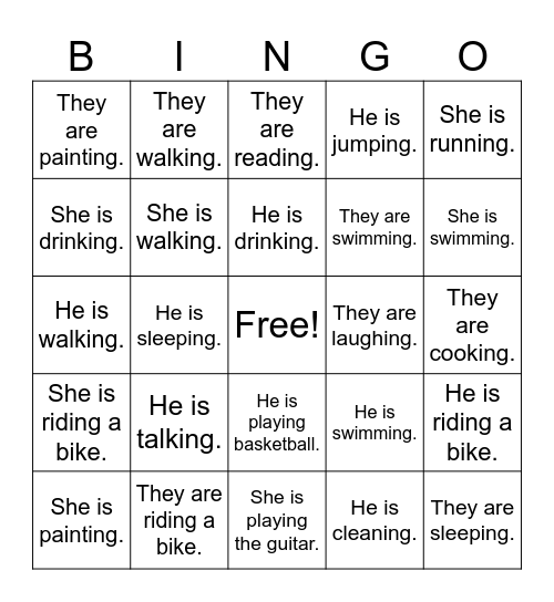 PRESENT CONTINUOUS Bingo Card