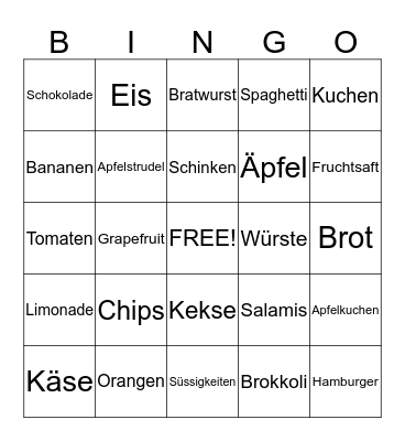 German Food Bingo Card