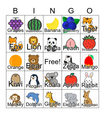ENGLISH Bingo Card