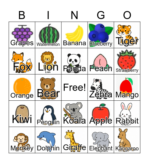 ENGLISH Bingo Card