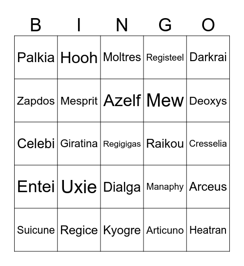 Kyle's Legendary Encounters that He can't Catch Bingo Card