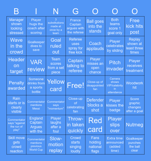FIFA Date Night Bingo Card